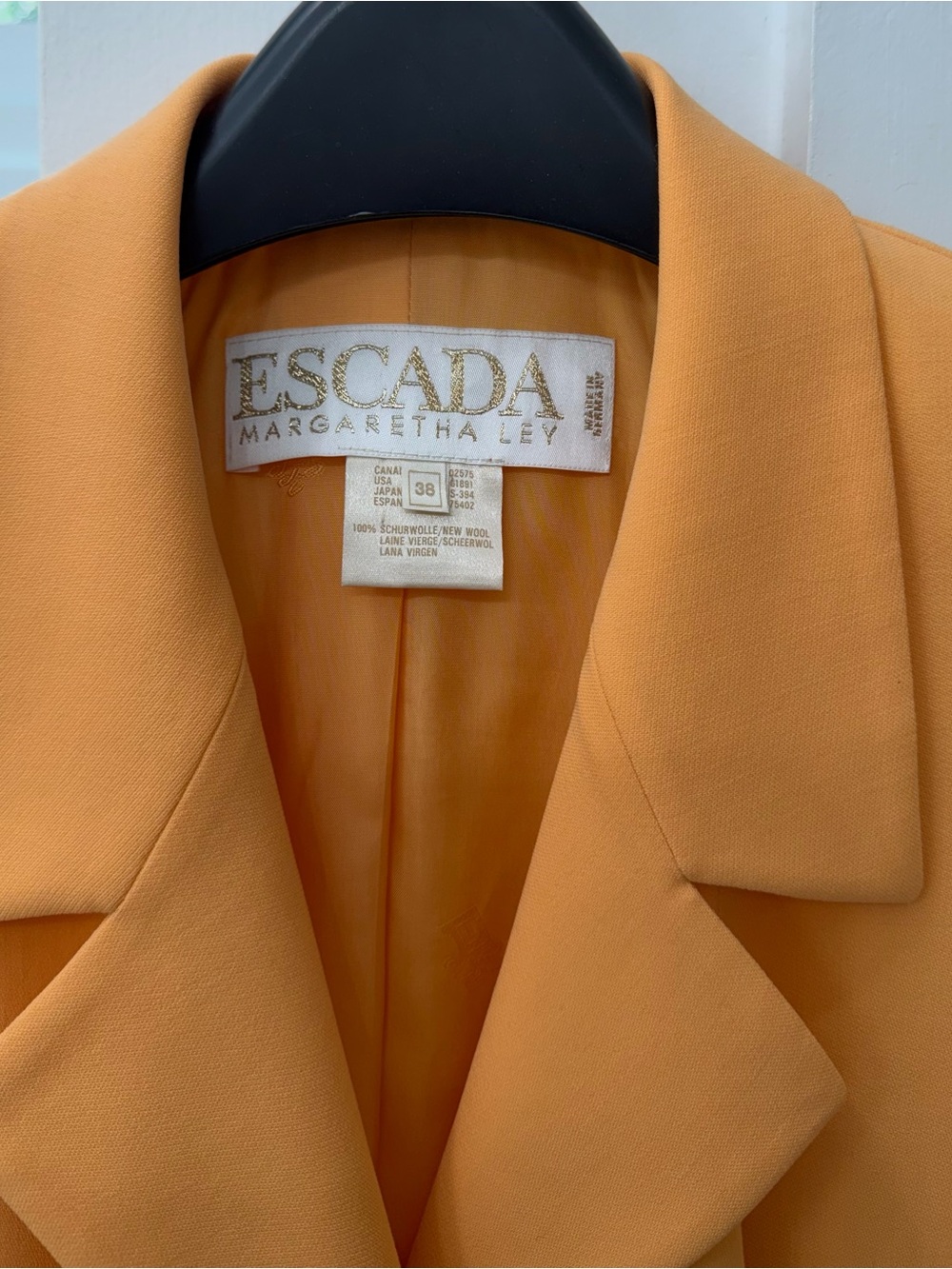 Escada Margaretha Ley Virgin Wool Skirt Suit 8 Apricot Orange Vintage Luxe - Picture 6 of 16